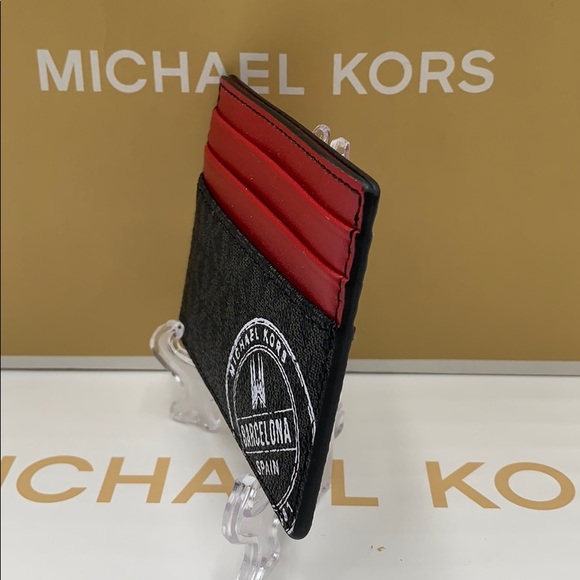 MICHAEL KORS COOPER TALL CARD CASE BLACK/SCARLET - Picture 6 of 16
